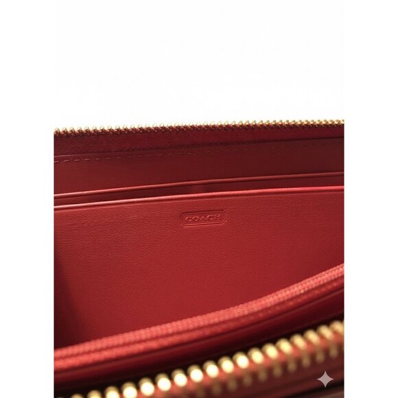 Coach Vtg Zoe Red Leather Accordion Style Zip Around Leather Wallet Buckles - Picture 5 of 6